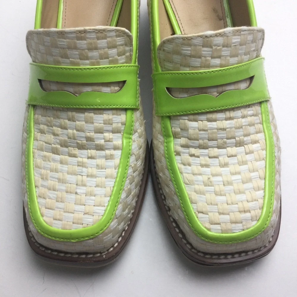 Urban Outfitters Lexi Woven Checkerboard Faux Patent Square Toe Heeled Loafers - Picture 10 of 12